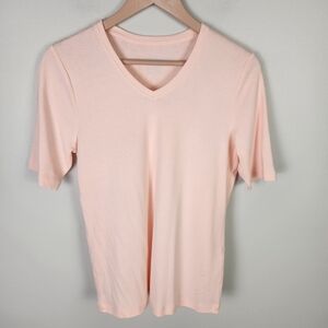 Chico's Faye Elbow Sleeve V-Neck T-Shirt Top‎ in Cottage Rose Size 1/ US M #645
